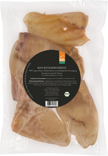 defu Hundesnack | 5 x 170 g | Bio Rinderohren getrocknet | Natürlicher Premium Bio Kausnack für Hunde von defu