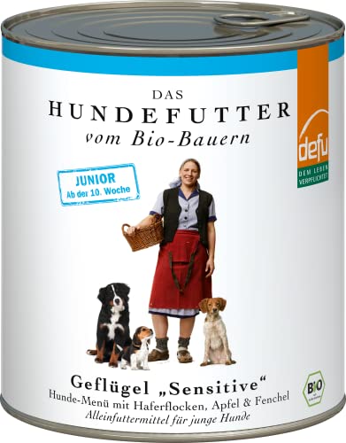 defu Hundefutter | 6 x 800 g | Junior Bio Geflügel Sensitiv | Premium Bio Nassfutter Menü für Junge Hunde von defu