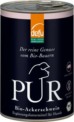 defu Hundefutter | 12 x 400 g | PUR Bio Ackerschwein | Premium Bio Nassfutter | Ergänzungsfuttermittel für Hunde von defu