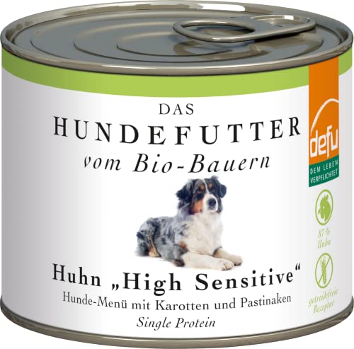 defu Hundefutter | 1 x 200 g | Bio Huhn High Sensitive | Getreidefreies Premium Bio Nassfutter Menü für Hunde von defu