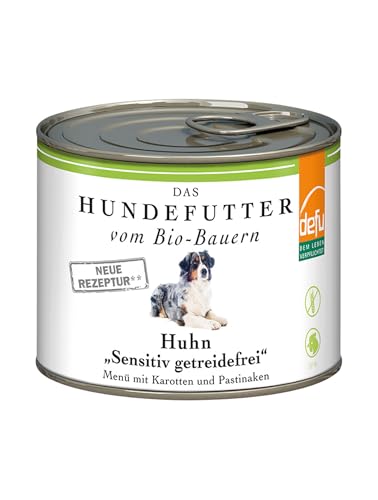 defu Hundefutter | 1 x 200 g | Bio Huhn High Sensitive | Getreidefreies Premium Bio Nassfutter Menü für Hunde von defu