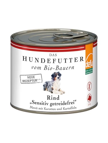 defu Hundefutter | 1 x 200 g | Bio Rind Sensitiv getreidefrei | Premium Bio Nassfutter Menü | Alleinfuttermittel für Hunde von defu