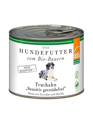 defu Hundefutter | 1 x 200 g | Bio Truthahn Sensitiv Getreidefrei | Premium Bio Nassfutter Menü | Alleinfuttermittel für Hunde von defu