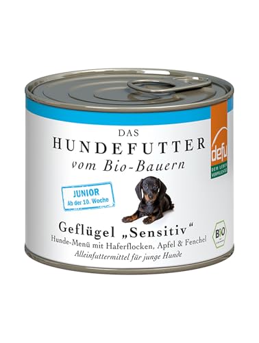 defu Hundefutter | 1 x 200 g | Junior Bio Geflügel Sensitive | Premium Bio Nassfutter Menü für Junge Hunde von defu