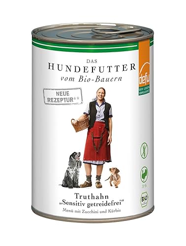 defu Hundefutter | 1 x 400 g | Bio Truthahn Sensitiv Getreidefrei | Premium Bio Nassfutter Menü | Alleinfuttermittel für Hunde von defu