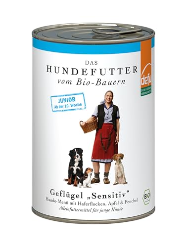 defu Hundefutter | 1 x 400 g | Junior Bio Geflügel Sensitive | Premium Bio Nassfutter Menü für Junge Hunde von defu