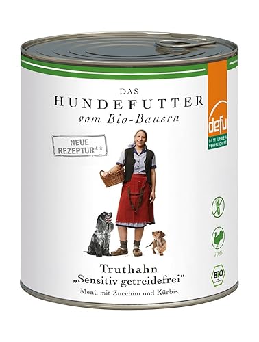 defu Hundefutter | 1 x 800 g | Bio Truthahn Sensitiv Getreidefrei | Premium Bio Nassfutter Menü | Alleinfuttermittel für Hunde von defu