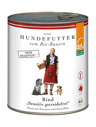 defu Hundefutter | 1 x 820 g | Bio Rind Sensitiv getreidefrei | Premium Bio Nassfutter Menü | Alleinfuttermittel für Hunde von defu