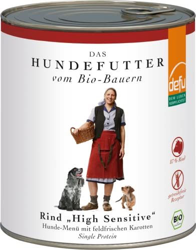 defu Hundefutter | 1 x 820 g | Bio Rind High Sensitive | Getreidefreies Premium Bio Nassfutter Menü für Hunde von defu