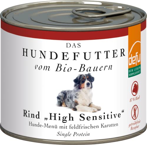 defu Hundefutter | 12 x 200 g | Bio Rind Sensitiv getreidefrei | Premium Bio Nassfutter Menü | Alleinfuttermittel für Hunde von defu