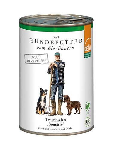 defu Hundefutter | 12 x 400 g | Bio Truthahn Sensitiv | Premium Bio Nassfutter Menü | Alleinfuttermittel für Hunde von defu