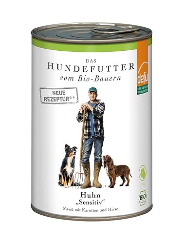 defu Hundefutter | 12 x 410 g | Bio Huhn Sensitiv | Premium Bio Nassfutter Menü | Alleinfuttermittel für Hunde von defu