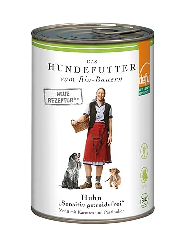 defu Hundefutter | 12 x 410 g | Bio Huhn Sensitiv getreidefrei | Premium Bio Nassfutter Menü | Alleinfuttermittel für Hunde von defu