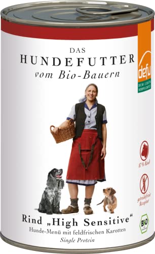 defu Hundefutter | 12 x 410 g | Bio Rind High Sensitive | Getreidefreies Premium Bio Nassfutter Menü für Hunde von defu