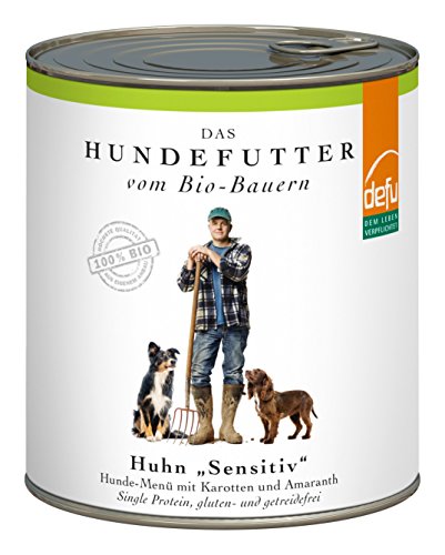 defu Hundefutter | 6 x 820 g | Bio Huhn Sensitiv | Premium Bio Nassfutter Menü | Alleinfuttermittel für Hunde von defu