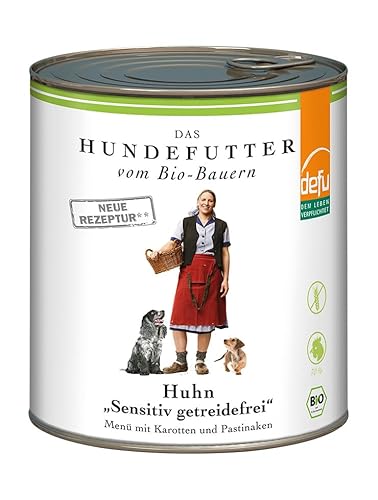 defu Hundefutter | 6 x 820 g | Bio Huhn Sensitiv getreidefrei | Premium Bio Nassfutter Menü | Alleinfuttermittel für Hunde von defu