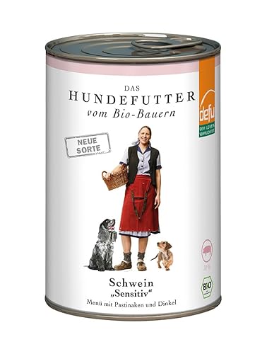 defu Hundefutter | 12 x 410 g | Bio Schwein Sensitiv | Premium Bio Nassfutter Menü | Alleinfuttermittel für Hunde von defu