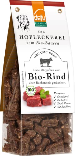 defu Hundesnack | 1 x 125 g | Hofleckerei Feine Häppchen vom Bio Rind | Premium Bio Leckerlis für Ihren Hund von defu