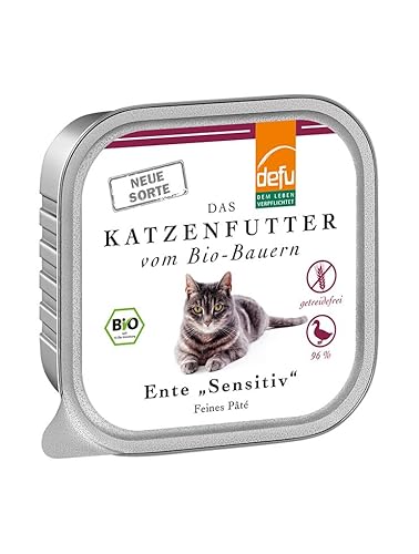 defu Katzenfutter | 1 x 100 g | Bio Ente Sensitiv | Getreidefreies Premium Bio Nassfutter Menü | Alleinfuttermittel für Katzen von defu