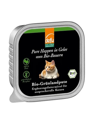 defu Katzenfutter | 1 x 100 g | Bio Grünlandpute Pure Happen in Gelee | Premium Bio Ergänzungsfuttermittel für Katzen von defu