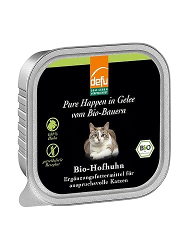 defu Katzenfutter | 1 x 100 g | Bio Hofhuhn Pure Happen in Gelee | Premium Bio Ergänzungsfuttermittel für Katzen von defu