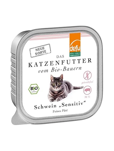 defu Katzenfutter | 1 x 100 g | Bio Schwein Sensitiv | Getreidefreies Premium Bio Nassfutter Menü | Alleinfuttermittel für Katzen von defu