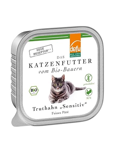 defu Katzenfutter | 1 x 100 g | Bio Truthahn Sensitiv | Getreidefreies Premium Bio Nassfutter Menü | Alleinfuttermittel für Katzen von defu