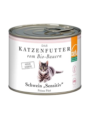 defu Katzenfutter | 1 x 200 g | Bio Schwein Sensitiv | Getreidefreies Premium Bio Nassfutter Menü | Alleinfuttermittel für Katzen von defu