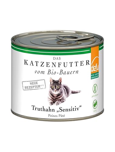 defu Katzenfutter | 1 x 200 g | Bio Truthahn Sensitiv | Getreidefreies Premium Bio Nassfutter Menü | Alleinfuttermittel für Katzen von defu