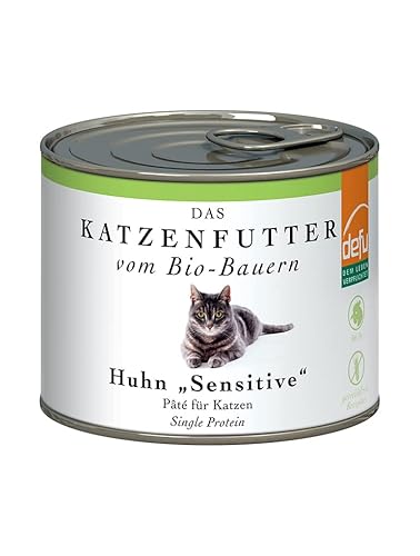 defu Katzenfutter | 1 x 200 g | Pate Bio Huhn Sensitive | Alleinfuttermittel Premium Bio Nassfutter für Katzen von defu