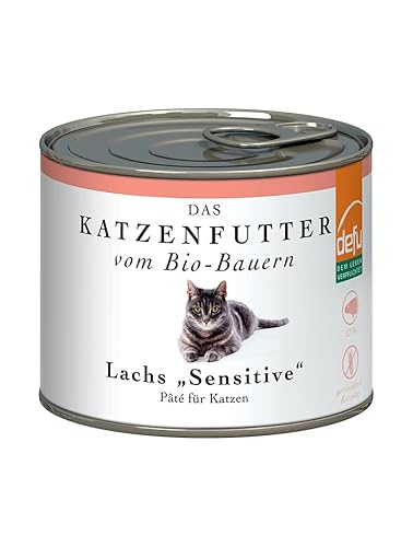 defu Katzenfutter | 1 x 200 g | Pate Bio Lachs Sensitive | Alleinfuttermittel Premium Bio Nassfutter für Katzen von defu