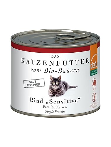 defu Katzenfutter | 1 x 200 g | Pate Bio Rind Sensitive | Premium Bio Alleinfuttermittel nass für Katzen von defu