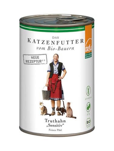 defu Katzenfutter | 1 x 400 g | Bio Truthahn Sensitiv | Getreidefreies Premium Bio Nassfutter Menü | Alleinfuttermittel für Katzen von defu