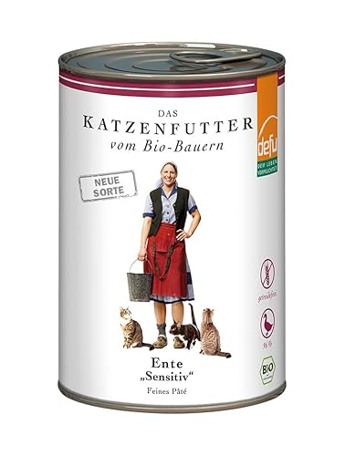 defu Katzenfutter | 1 x 410 g | Bio Ente Sensitiv | Getreidefreies Premium Bio Nassfutter Menü | Alleinfuttermittel für Katzen von defu