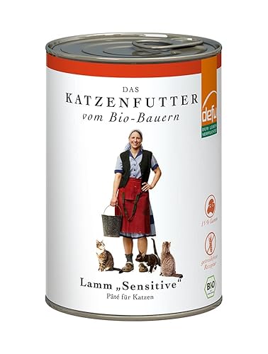 defu Katzenfutter | 1 x 410 g | Pate Bio Lamm Sensitive | Alleinfuttermittel Premium Bio Nassfutter für Katzen von defu