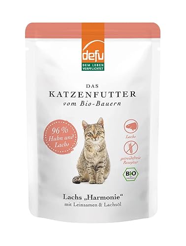 defu Katzenfutter | 1 x 85 g | Bio Lachs Harmonie Nassfutter | Premium Bio Katzenfutter | Pate für Katzen von defu