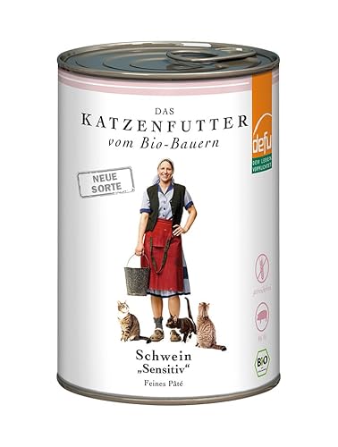 defu Katzenfutter | 12 x 410 g | Bio Schwein Sensitiv | Getreidefreies Premium Bio Nassfutter Menü | Alleinfuttermittel für Katzen von defu