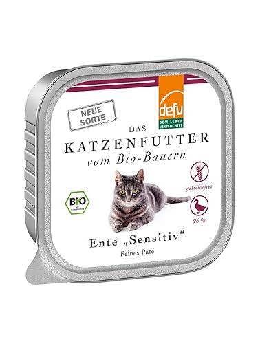 defu Katzenfutter | 16 x 100 g | Bio Ente Sensitiv | Getreidefreies Premium Bio Nassfutter Menü | Alleinfuttermittel für Katzen von defu