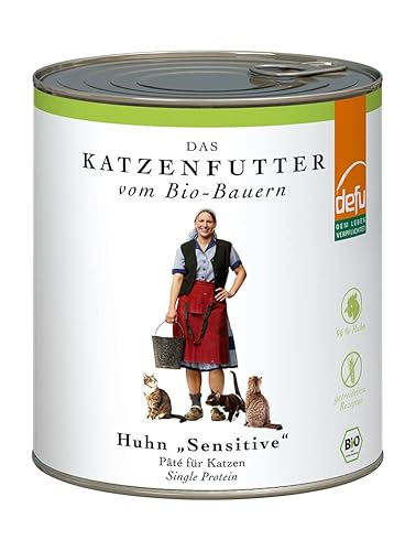 defu Katzenfutter | 6 x 820 g | Pate Bio Huhn Sensitive | Alleinfuttermittel Premium Bio Nassfutter für Katzen von defu