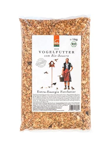 defu Wildvögel | Bio Fettfutter | Ganzjähriges Wildvogelfutter für Weich- und Körnerfresser | Im Beutel (1kg) von defu