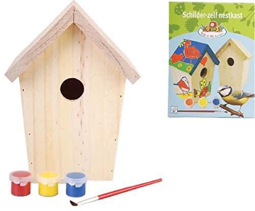 Vogelhaus zum anmalen. Nistkasten mit 3 Farben und Pinsel von degawo