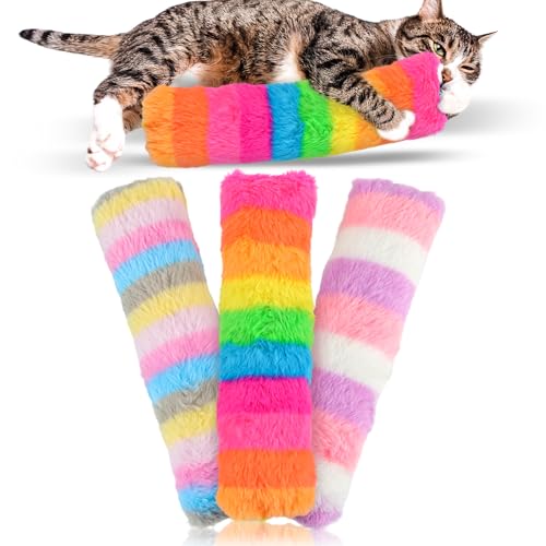 dellyy 3 Stück Spielzeug für Interaktiven Spielspaß Drinnen, Katzenminze Spielzeug Wiederbefüllbar, Katzenminze Spielzeug Nachfüllbar für ​Katze Zu Spielen Beißen (Regenbogens) von dellyy