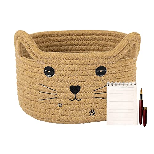 Katze Baumwolle Seilkorb | Jutekörbe Für Aufbewahrung 8.2" L×4.7" H,Fancy Cat Toy Organizer, Baumwollseilkorb mit Griff, Katzenspielzeug Aufbewahrungsbehälter für Kinder Haustiere Delr von delr