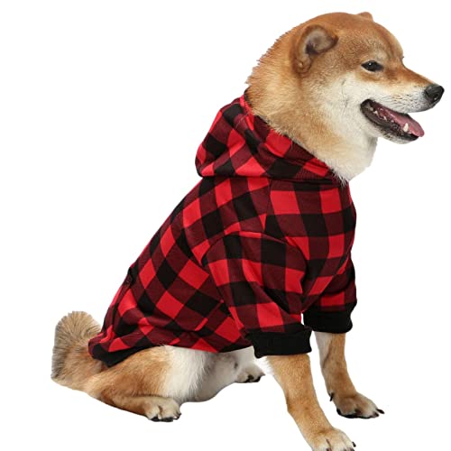 Roter karierter Hund Hoodie | Hunde Winterjacke mit Hut und Tasche,Haustiergeschenke zum Geburtstag, Halloween und Weihnachten, geeignet für kleine, mittlere, große und übergroße Hunde Delr von delr