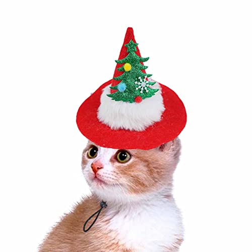 delr Weihnachtskatze – Motiv Weihnachten Katze Santa Hut – Katze Hut Weihnachten Geburtstag für kleine und mittelgroße Welpen, Katzen mit elastischem Band verstellbar Kostüme Party von delr