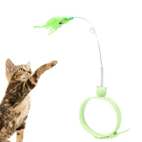 demaxiyad Katzen-Stick-Spielzeug, Katzen-Teaser-Stick - Swing Spring Cat Teaser Zauberstab Spielzeug mit Feder | Kreatives, bequemes Katzenspielzeug, Entspannungszubehör mit verstellbarem von demaxiyad