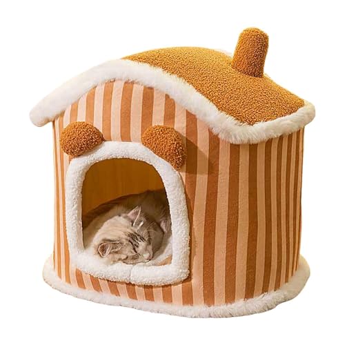 demaxiyad Plüsch-Hundehütte, warme Katzenhöhle - Hausförmige Hundehütte für den Winter, warmes Katzennest, Welpenhöhle - Verdickter Warmer Katzenzwinger, tragbares Haustierhaus für den Innenbereich von demaxiyad