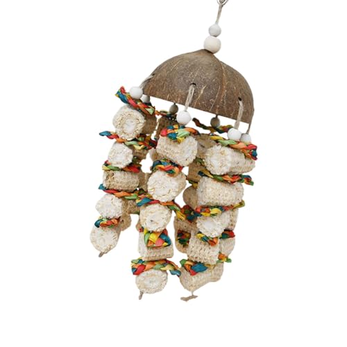 demaxiyad Vogelspielzeug aus Kokosnussschale, Kauspielzeug für Papageien, Natürliches Maiskolben-Vogelhaus-Hängespielzeug aus Kokosnussschale, Vogelhaus-Hängespielzeug, Vogelkäfigspielzeug, von demaxiyad