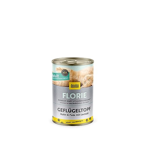 Florie Adult Geflügeltopf | 6x400g | Premium Katzenfutter nass in Sauce | für ausgewachsene Katzen | viel Frischfleisch | getreidefrei | geprüfte Qualität (KIN) von deuka companion