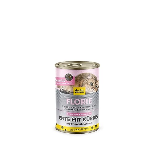 Florie Sensitiv Ente mit Kürbis | 6x400g | Premium Katzenfutter nass in Sauce | für ausgewachsene, Sensible Katzen | viel Frischfleisch | getreidefrei | geprüfte Qualität (KIN) von deuka companion